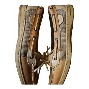 Sperry Women's Tan Rosefish Boat Shoes with Canvas Inset Size 9W